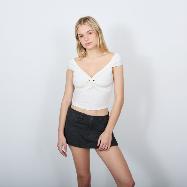 FRONT TWISTED OFF SHOULDER TOP SHIRT WHITE