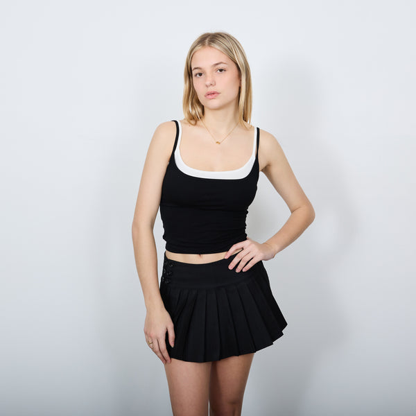CONTRAST DOUBLE STRAP CAMI TOP BLACK