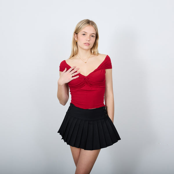 FRONT TWISTED OFF SHOULDER TOP SHIRT CHILLI