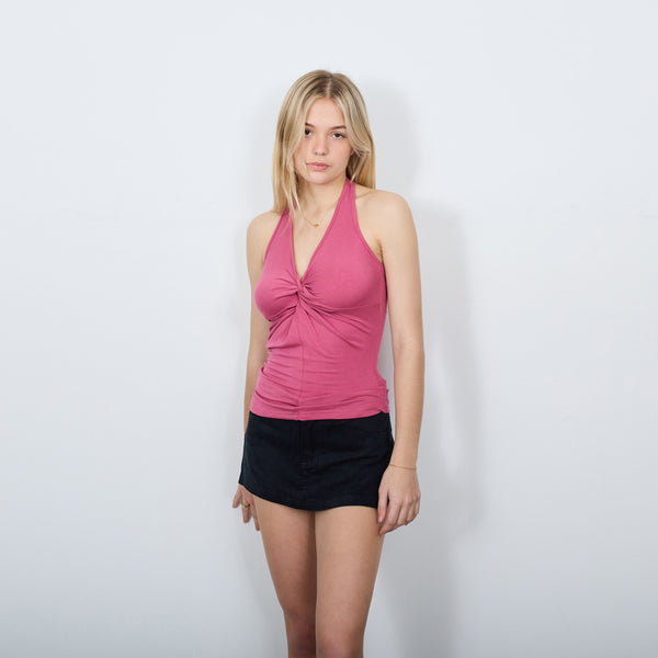 HALTER NECK TWIST TOP HOT PINK