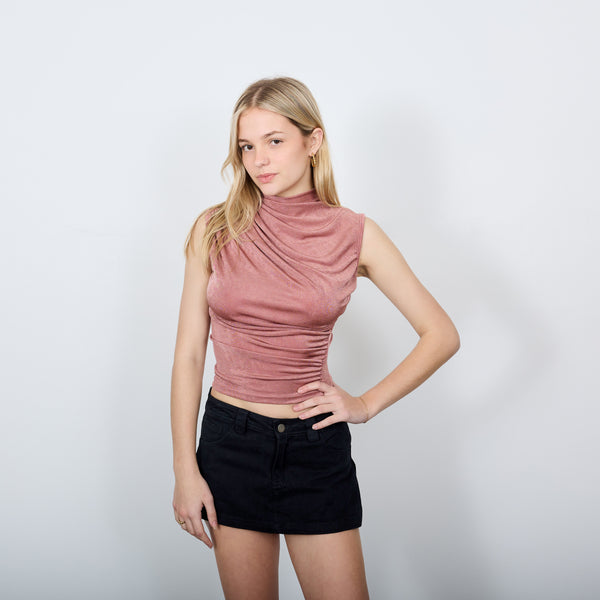 RUCHED NIGH NECK TOP DUSTY PINK