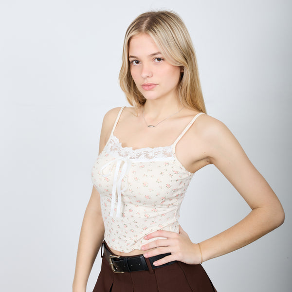 LACE TRIM CAMI TOP PINK PRINT