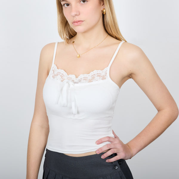 LACE TRIM CAMI TOP WHITE