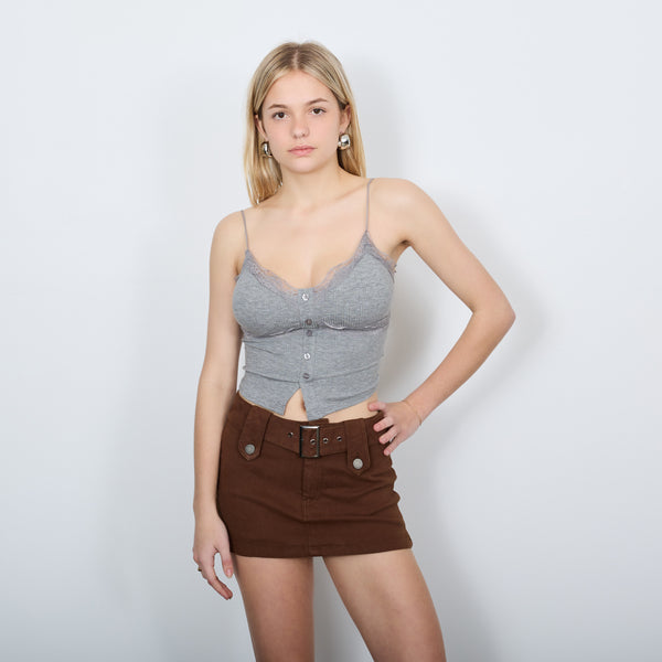 LACEY BUTTON UP CAMI TOP LIGHT GREY