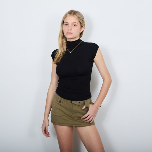 STRETCH TURTLENECK TEE TOP BLACK