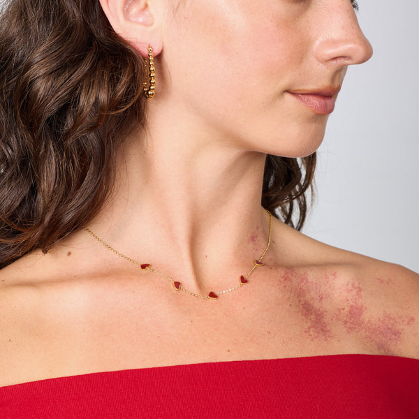 MULTI RED HEART NECKLACE GOLD