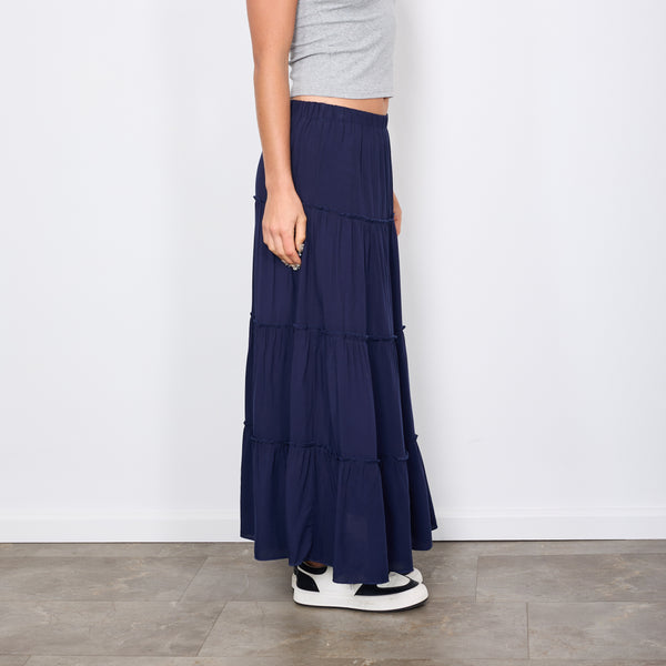ELASTIC WAIST FRENCH MAXI SKIRT NAVY BLUE