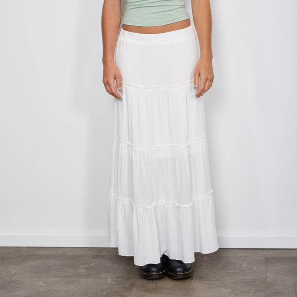 ELASTIC WAIST FRENCH MAXI SKIRT WHITE