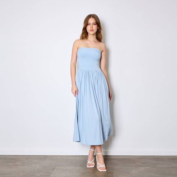 RUCHED DRAPE CONVERTIBLE MAXI SKIRT DRESS SKY BLUE