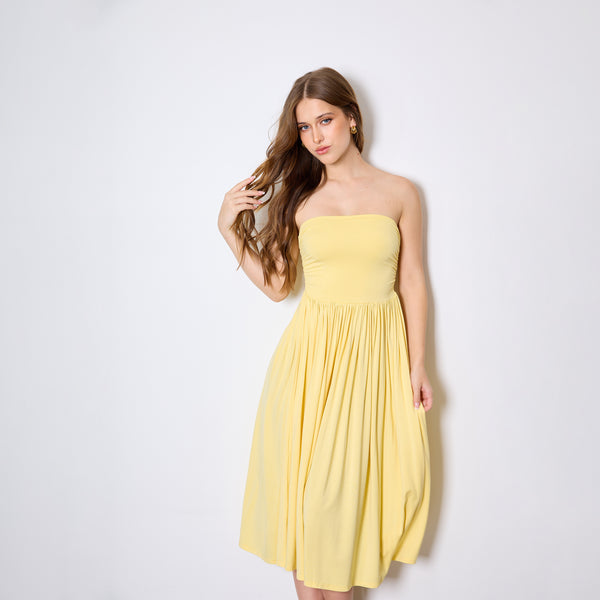 RUCHED DRAPE CONVERTIBLE MAXI SKIRT DRESS LEMON