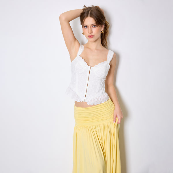 EYELET LACE RUFFLE CORSET TOP WHITE