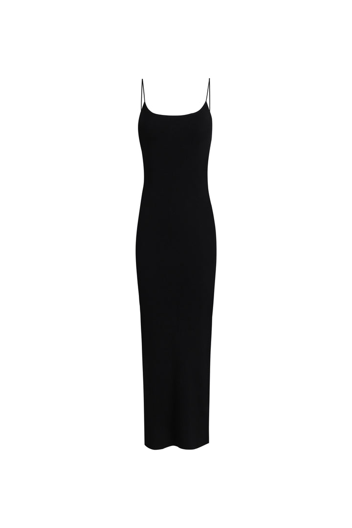 THIN STRAP SIDE SPLIT KNIT MIDI DRESS