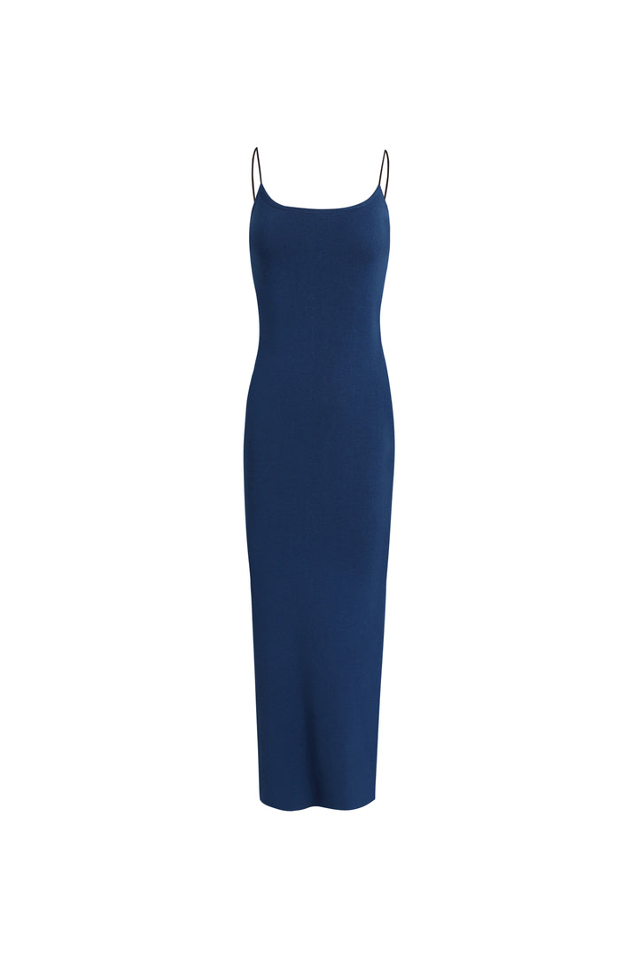 THIN STRAP SIDE SPLIT KNIT MIDI DRESS