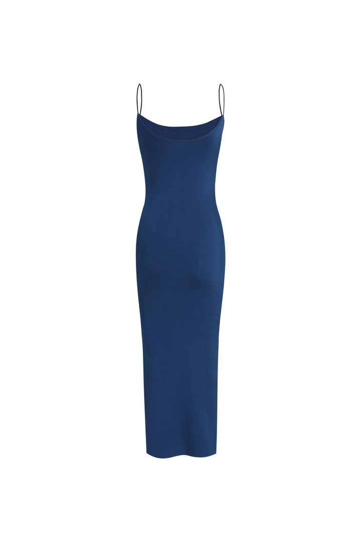 THIN STRAP SIDE SPLIT KNIT MIDI DRESS