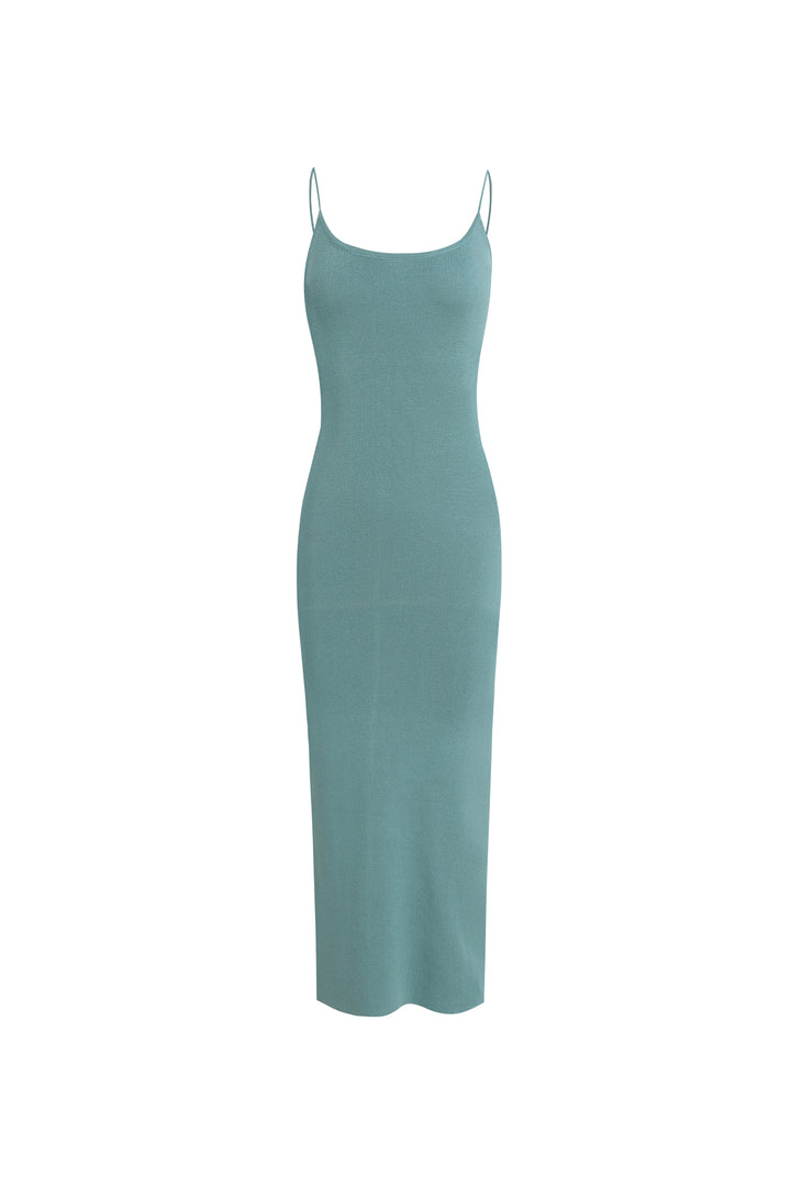 THIN STRAP SIDE SPLIT KNIT MIDI DRESS