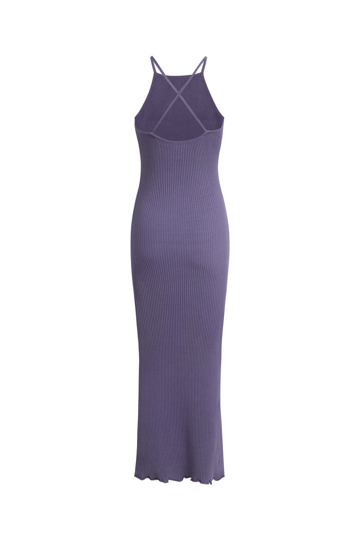 BOAT NECK OPEN BACK RIBBED MAXI KNIT DRESS