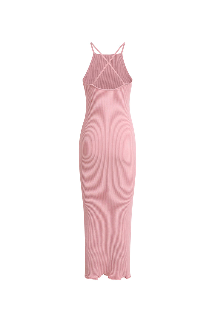 BOAT NECK OPEN BACK RIBBED MAXI KNIT DRESS