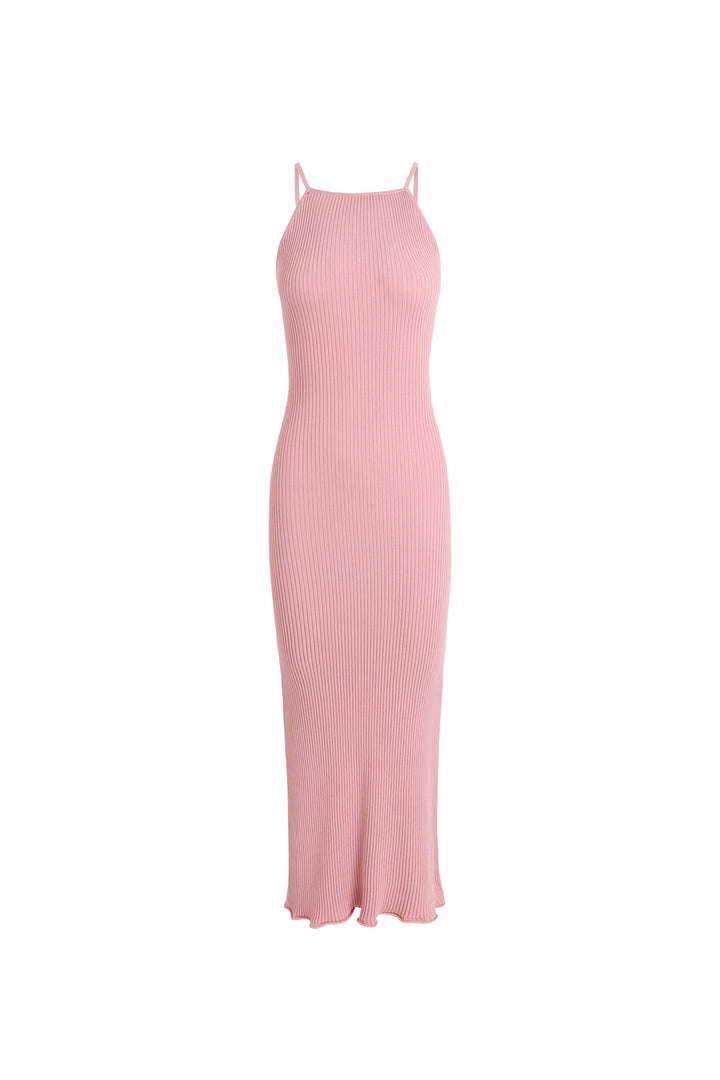 BOAT NECK OPEN BACK RIBBED MAXI KNIT DRESS