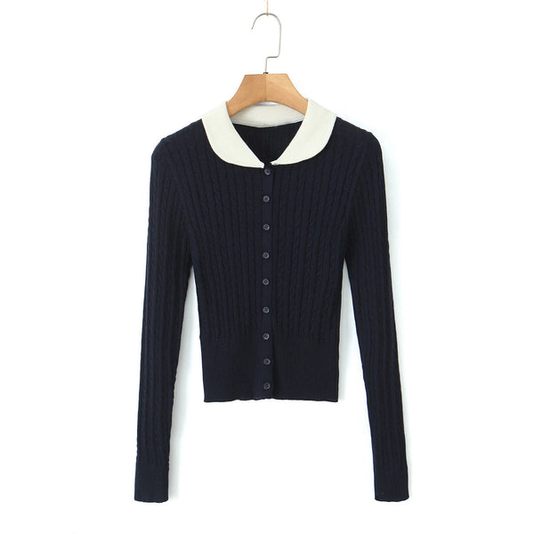 CONTRASTING CABLE KNIT CARDIGAN