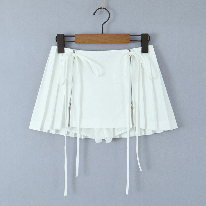 PLEATED TIE FRONT MINI SKIRT