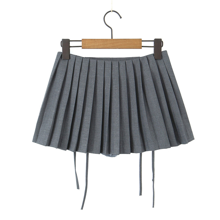 PLEATED TIE FRONT MINI SKIRT