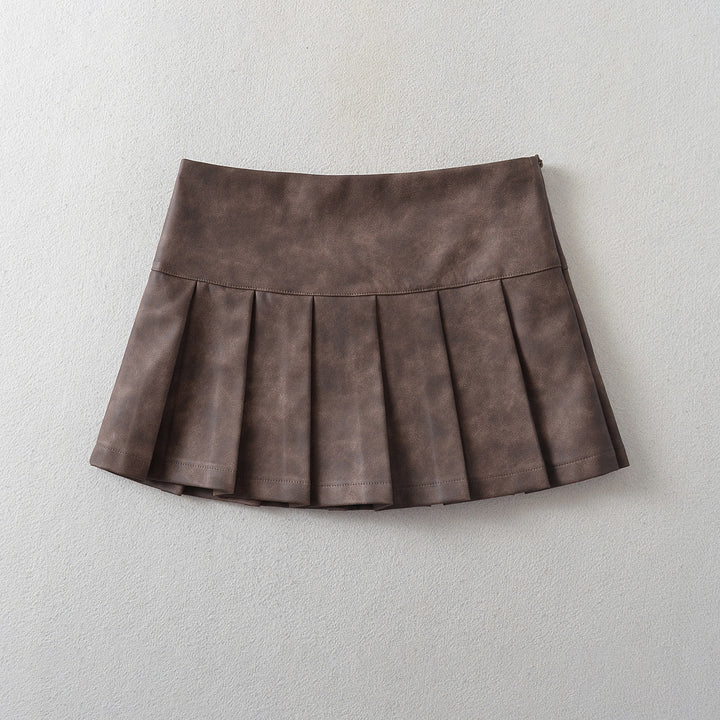 BOX PLEATED FAUX LEATHER SKIRT