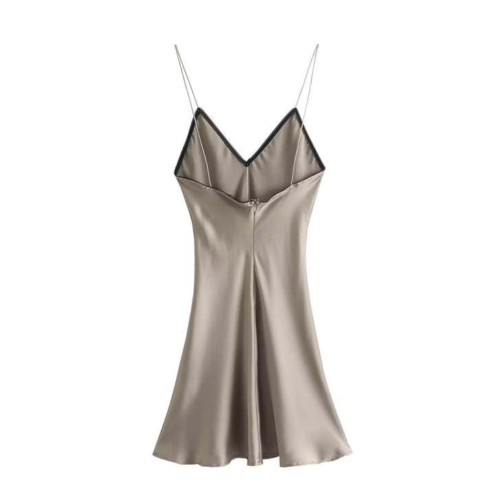 V NECK SATIN MINI DRESS