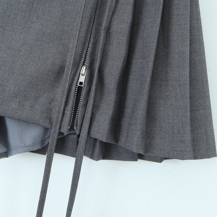 PLEATED TIE FRONT MINI SKIRT