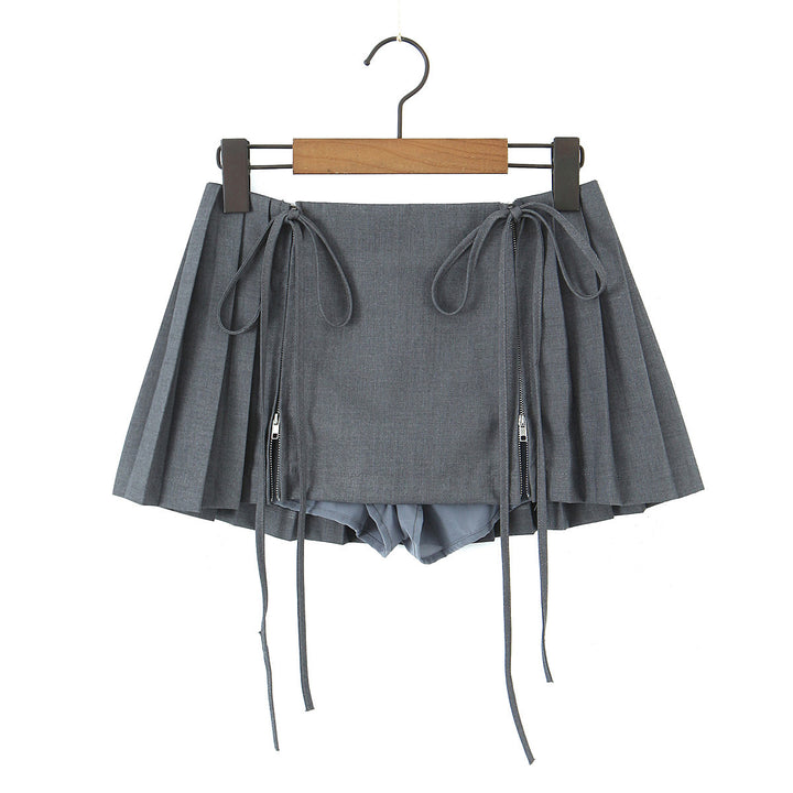 PLEATED TIE FRONT MINI SKIRT