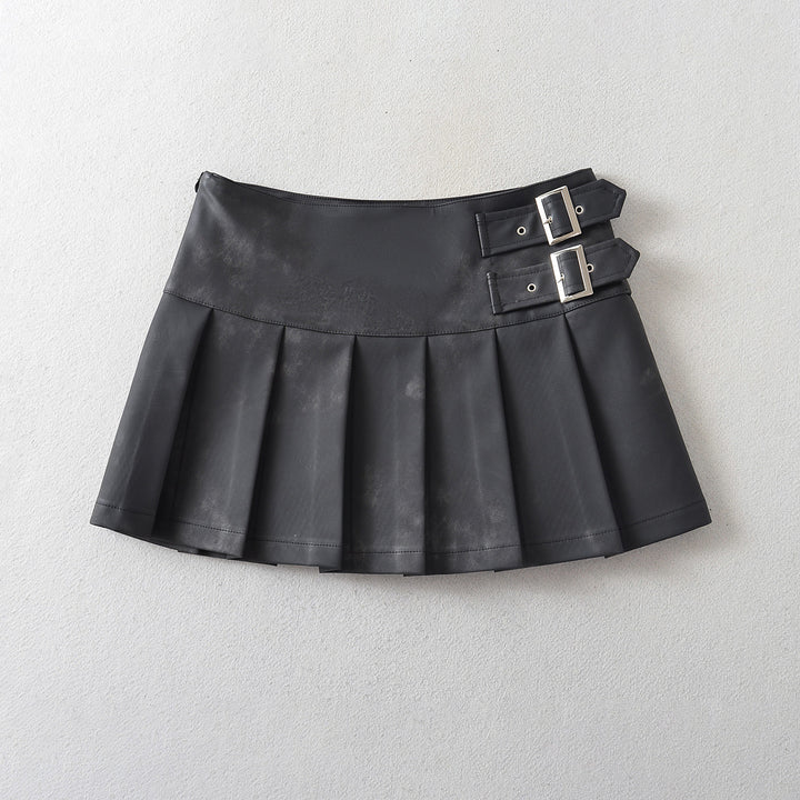 BOX PLEATED FAUX LEATHER SKIRT