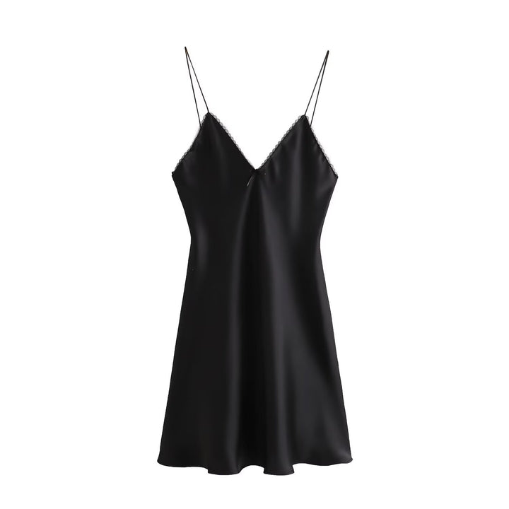 V NECK SATIN MINI DRESS