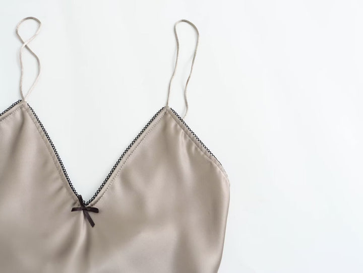 V NECK SATIN MINI DRESS