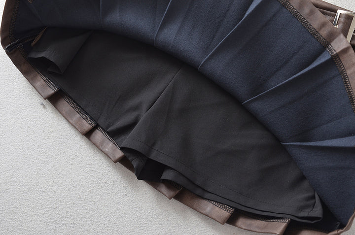 BOX PLEATED FAUX LEATHER SKIRT