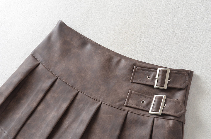 BOX PLEATED FAUX LEATHER SKIRT