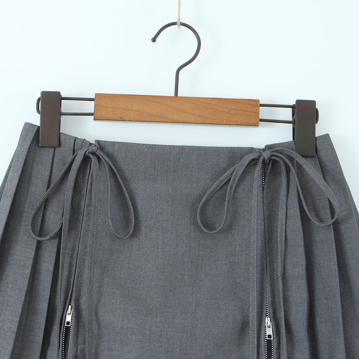 PLEATED TIE FRONT MINI SKIRT