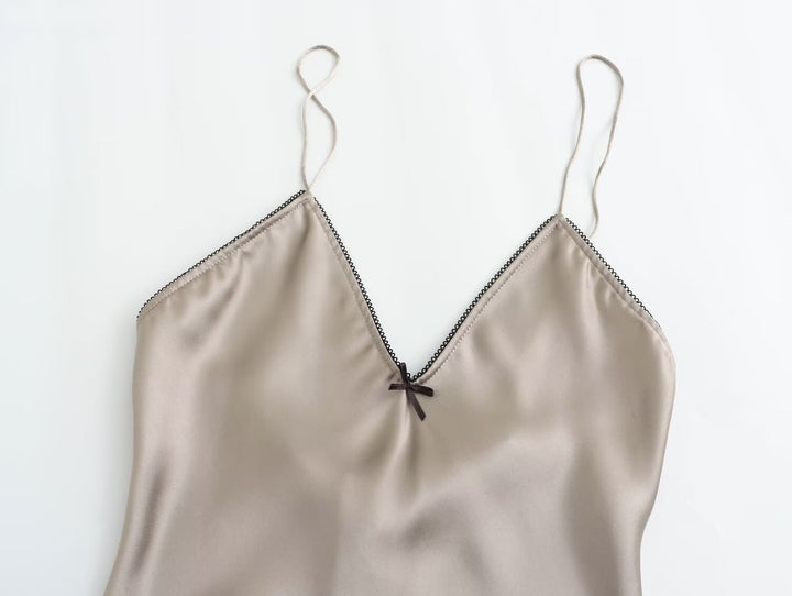 V NECK SATIN MINI DRESS