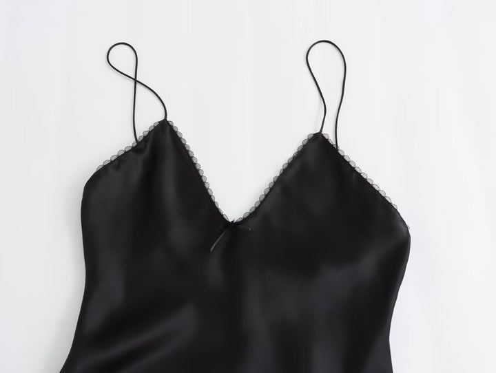 V NECK SATIN MINI DRESS