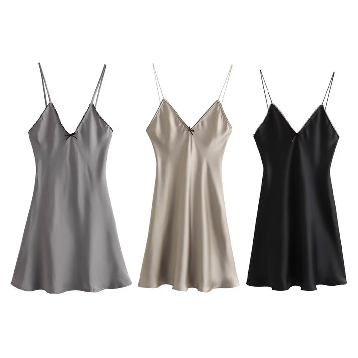 V NECK SATIN MINI DRESS