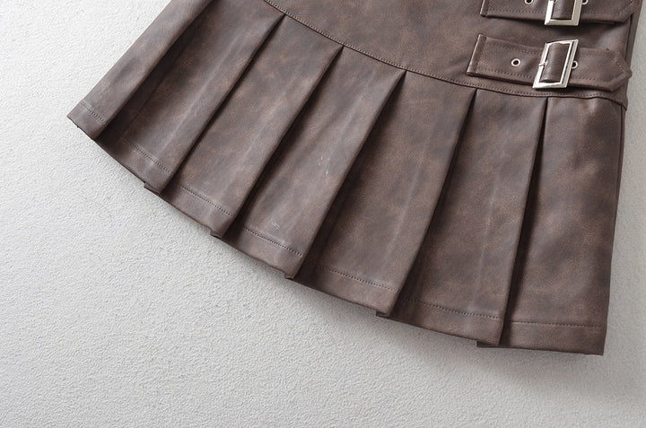 BOX PLEATED FAUX LEATHER SKIRT