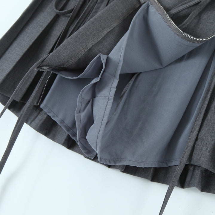 PLEATED TIE FRONT MINI SKIRT