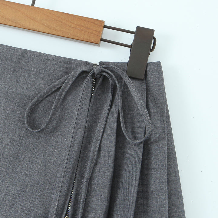 PLEATED TIE FRONT MINI SKIRT